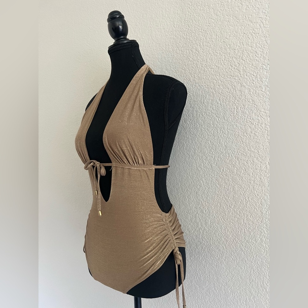 Gold Halter Sexy One-Piece Swimsuit by Everything but Water - Picture 9 of 11